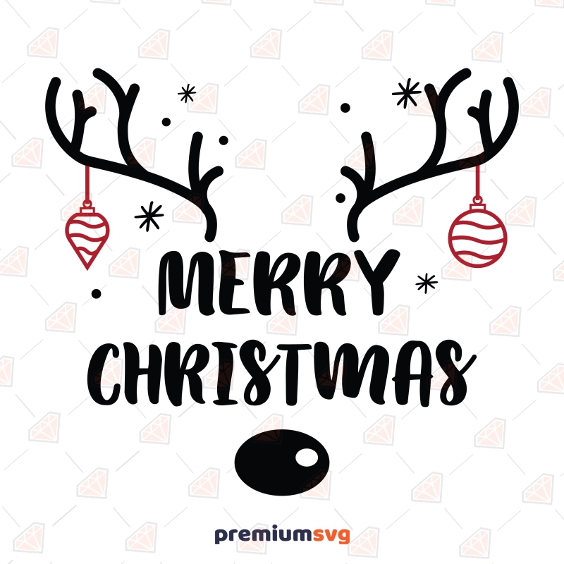 Merry Christmas Text with Deer Antler SVG Christmas SVG Svg