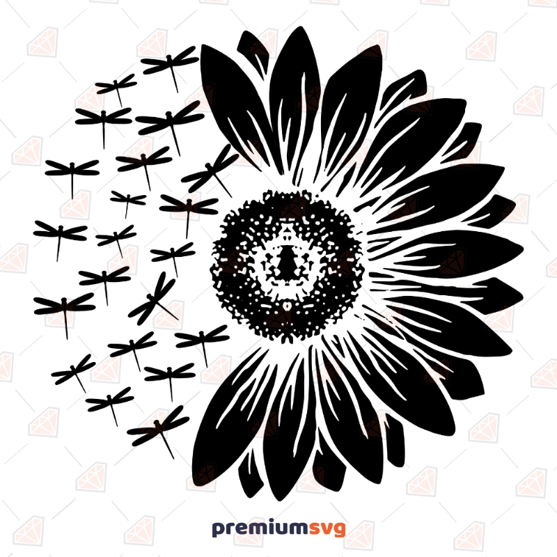 Half Sunflower with Dragonfly Svg | Half Sunflower Png Sunflower SVG Svg