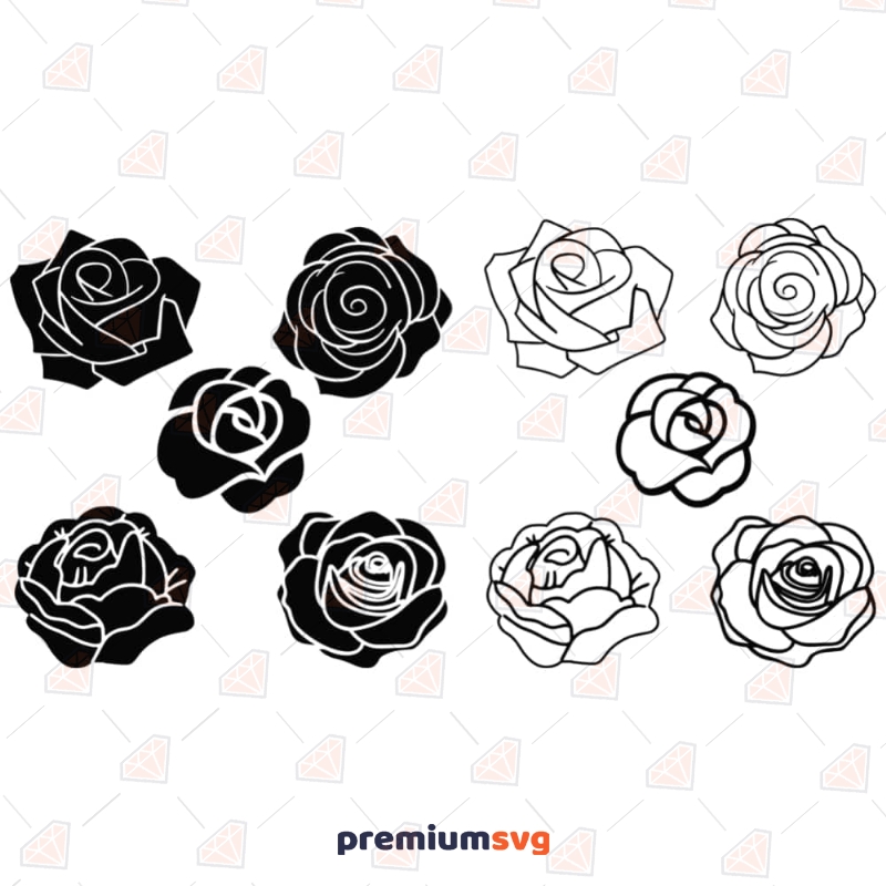 Roses Bundle SVG, Roses Outline Clipart Cut Files Flower SVG Svg