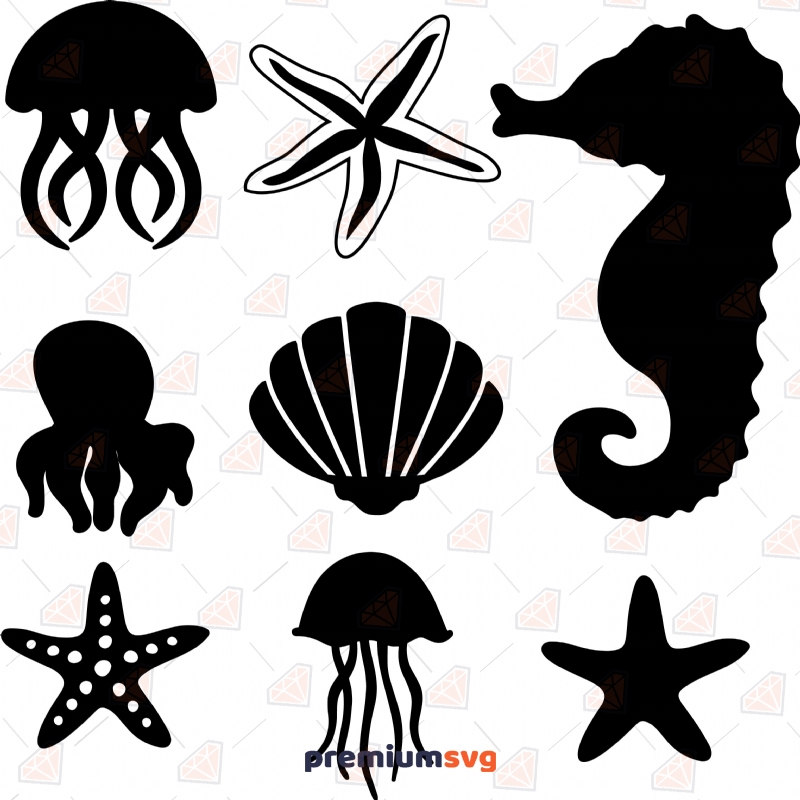 Black Sea Creatures Bundle SVG & Clipart Files Sea Life and Creatures SVG Svg
