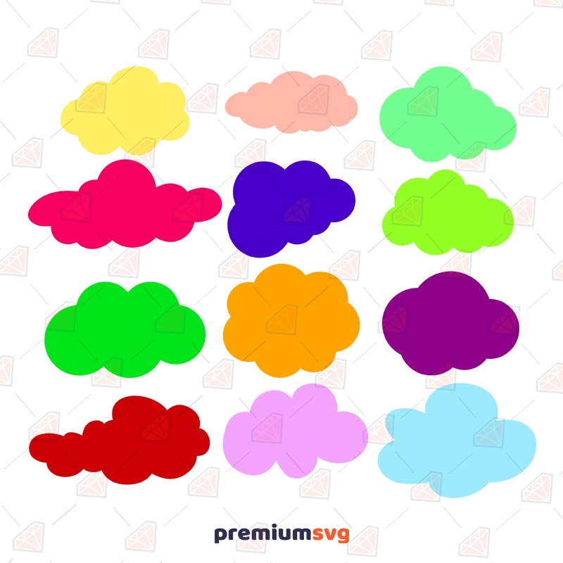 Colorful Clouds Vector SVG File, Colorful Cloud Bundle SVG Instant Download Sky/Space Svg