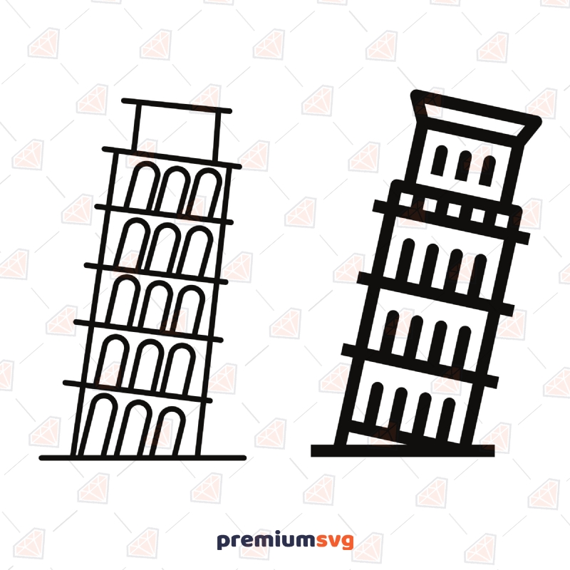 Pisa Tower SVG Cut File, Tower of Pisa Silhouette Building And Landmarks Svg