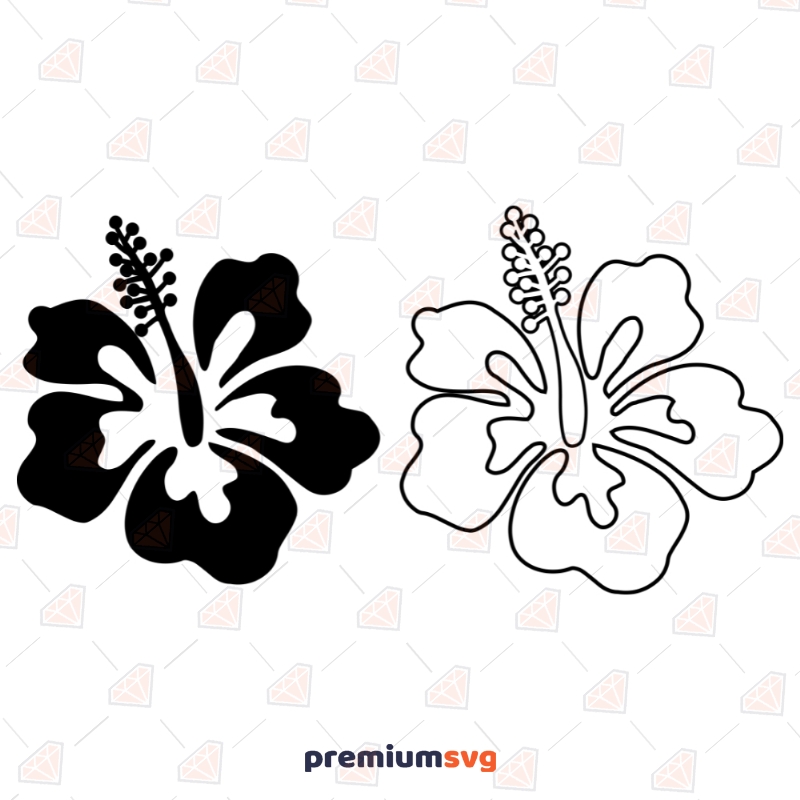 2 Hibiscus SVG Files, Hibiscus Outline Clipart Instant Download Vector Illustration Svg
