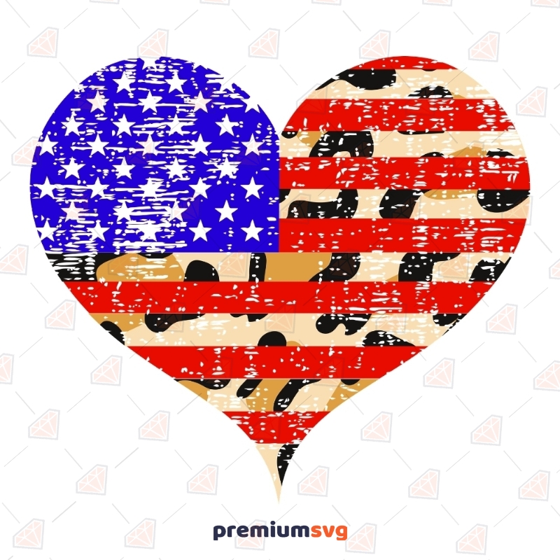 Heart USA Flag with Leopard Print SVG, Usa Heart Flag SVG USA SVG Svg