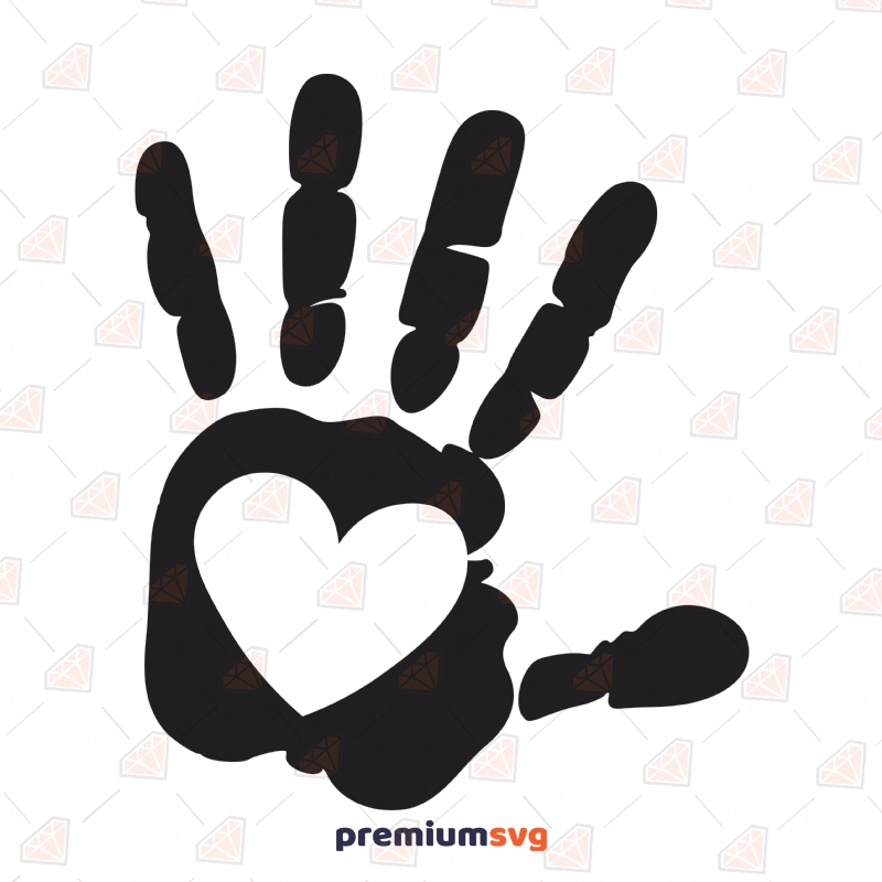 Heart Handprint SVG, Black Handprint Inside Heart SVG Cut File Vector Illustration Svg