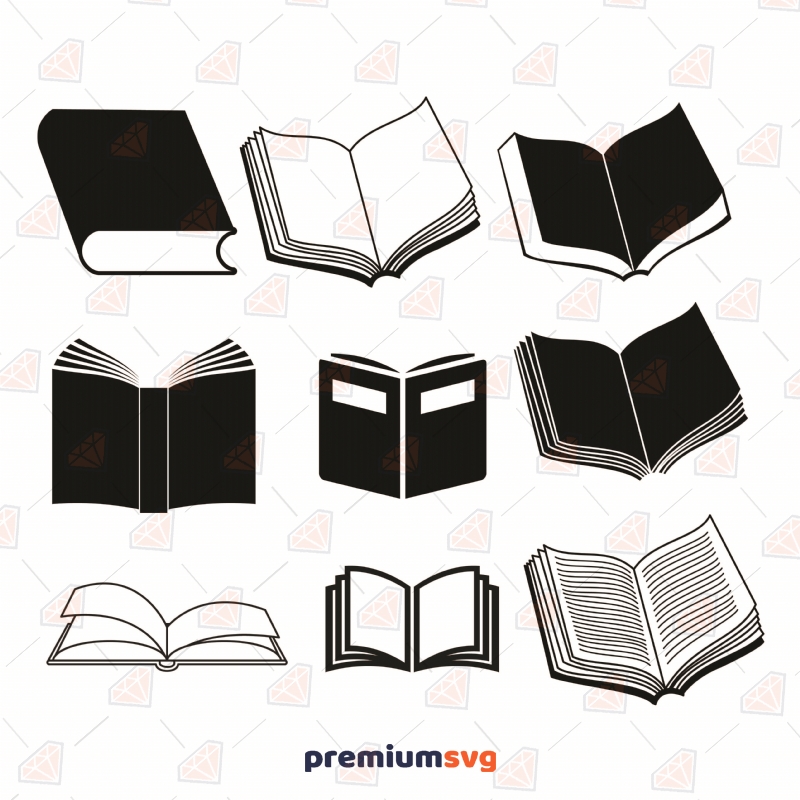 Book Silhouette SVG Bundle Cut File, Books Bundle SVG Instant Download Vector Illustration Svg