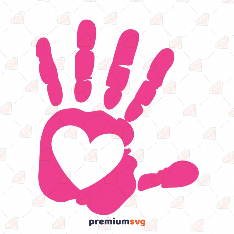 Handprint Inside Heart SVG Cut Files, Pink Handprint SVG Instant Download Vector Illustration Svg