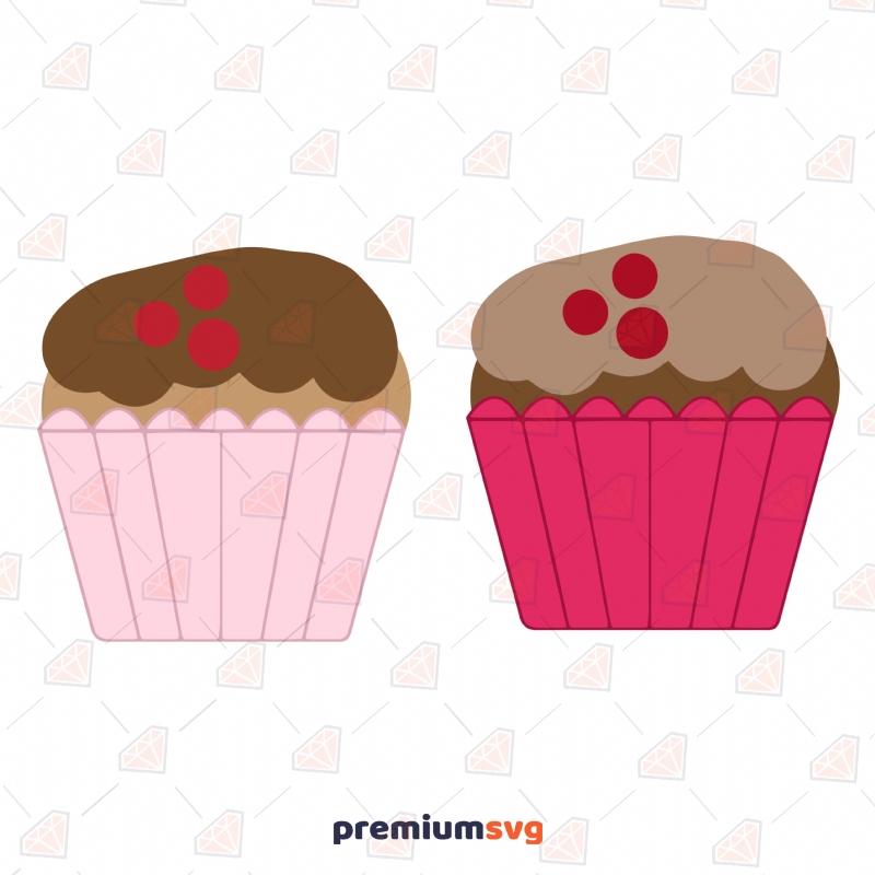 Cupcake Cherry SVG Cut Files, Cupcake Bundle Digital Download Snack Svg