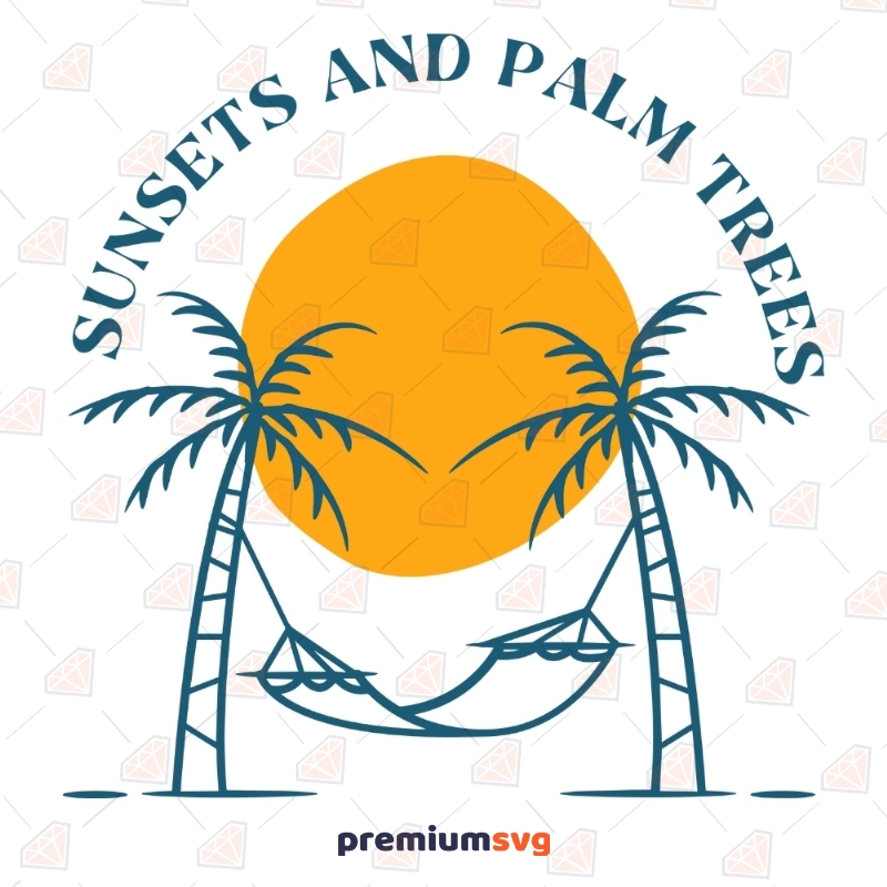 Sunset with Palm Trees Svg, Summer Svg Cut Files Summer Svg