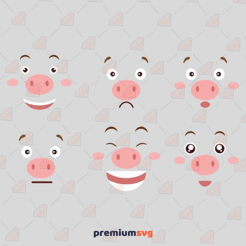 Cute Pig Faces Svg Clipart Files, Pig Faces Svg Cartoons Svg