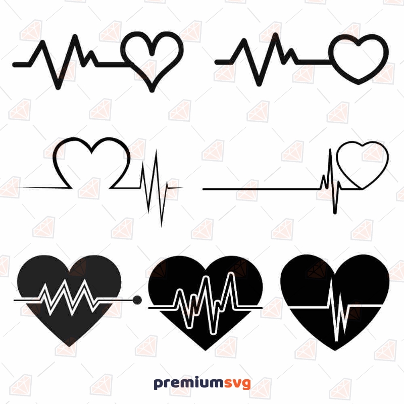 Heartbeat with Heart SVG Bundle, Heartbeat of Love Vector Files Drawings Svg