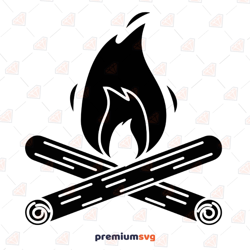 Black Camp Fire SVG Vector, Camp Fire Clipart Cut Files Camping Svg