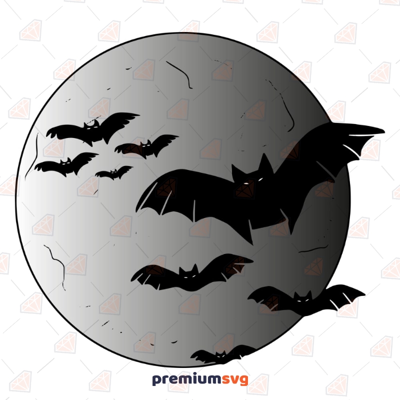 Moon and Bat SVG Cut Files, Halloween Moon Clipart Cut Files Halloween SVG Svg