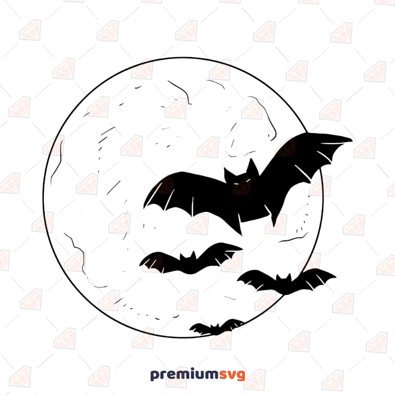 Halloween Moon Silhouette SVG, Moon with Bats SVG Halloween SVG Svg