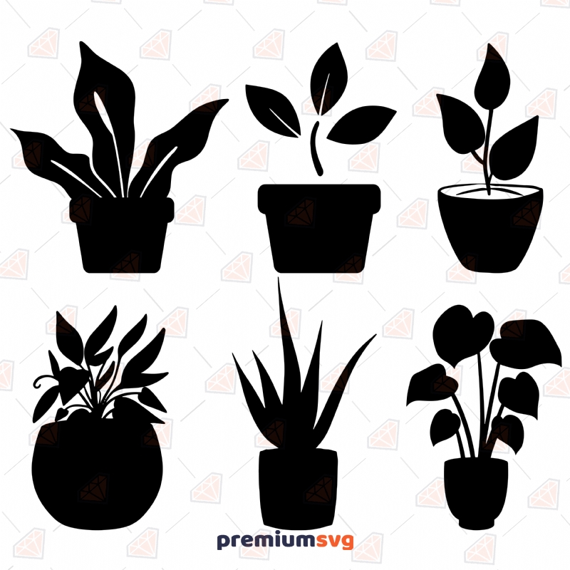 Potted Plant SVG Silhouette, Plants Bundle Clipart Vector Files Flower SVG Svg