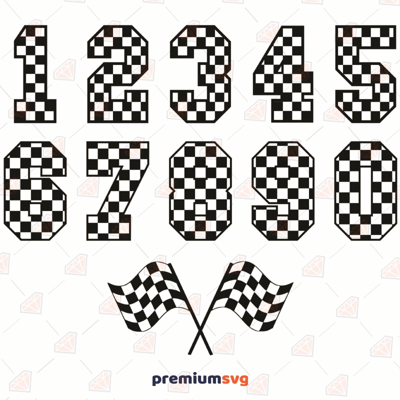 Checkered Numbers with Flag SVG, Instant Download  Svg