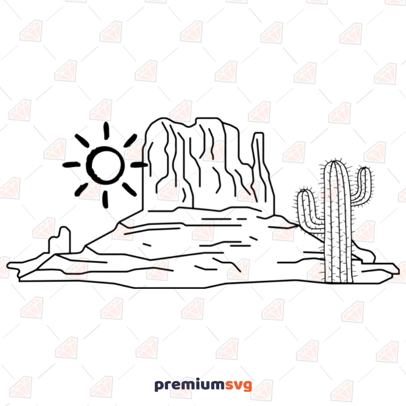 Desert Sun and Cactus SVG Files, Desert SVG Vector Files Summer SVG Svg