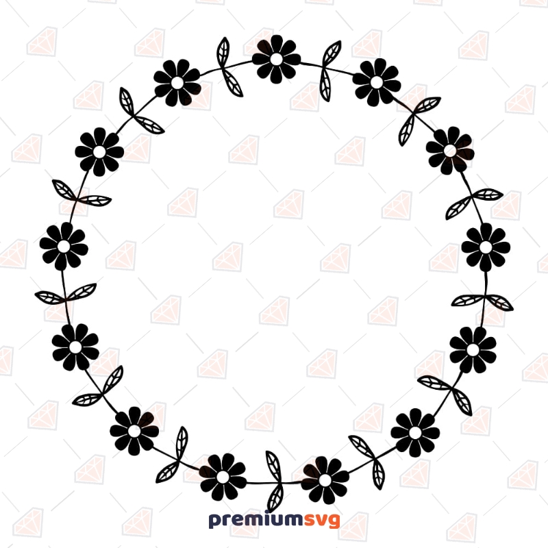 Black Daisy Wreath SVG, Daisy Clipart Cut File Instant Download Plant and Flowers SVG Svg
