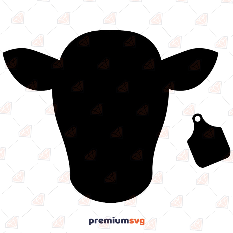 Cow Head with Ear Tag SVG, Cow Head Silhouette Wild & Jungle Animals SVG Svg