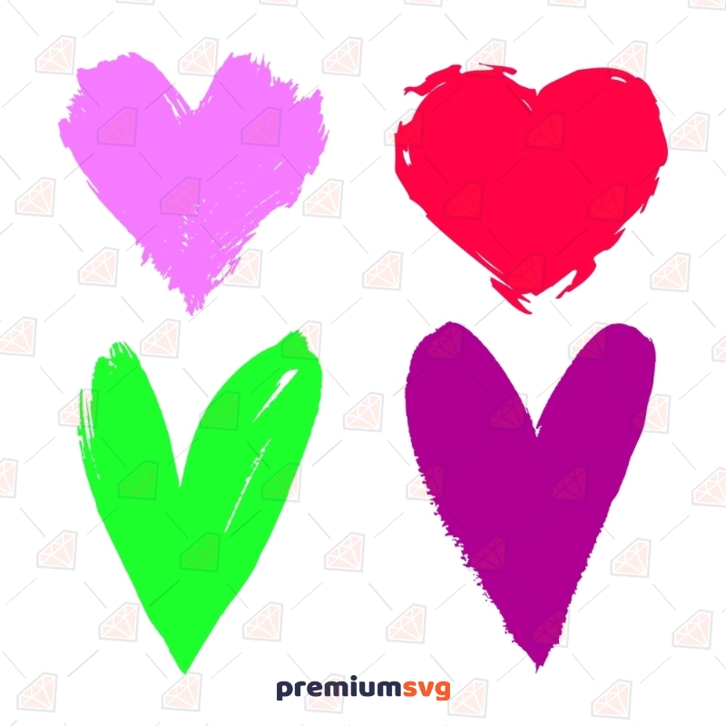 Colorful Brush Heart SVG, Brsuh Stroke Heart Clipart Cut Files Drawings Svg