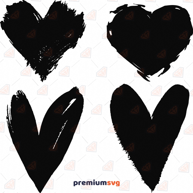 Black Brush Heart Svg Cut Files, Brsuh Stroke Heart Clipart Drawings Svg