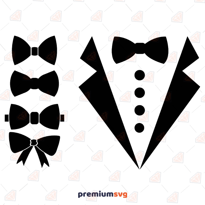 Tuxedo SVG Cut File, Tuxedo with Bows Clipart Drawings Svg