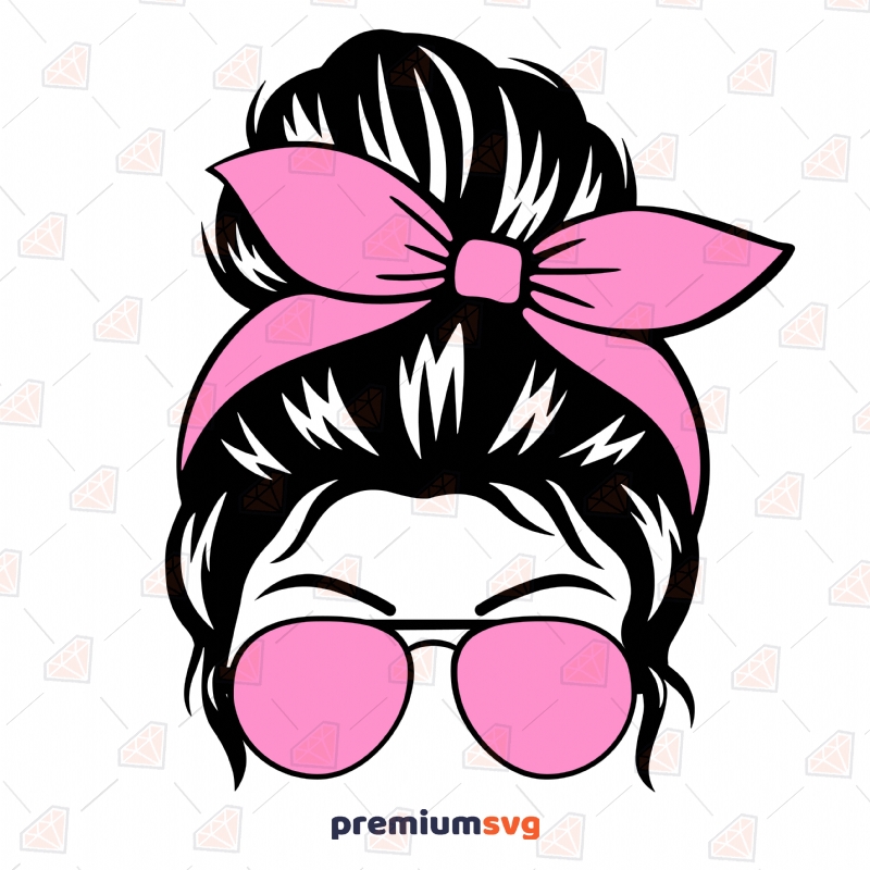 Messy Bun Mom Life with Pink Bandana SVG Cut File Messy Bun SVG Svg
