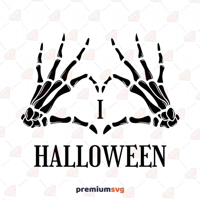 I Love Halloween SVG Cut File, Skeleton SVG Instant Download Halloween SVG Svg