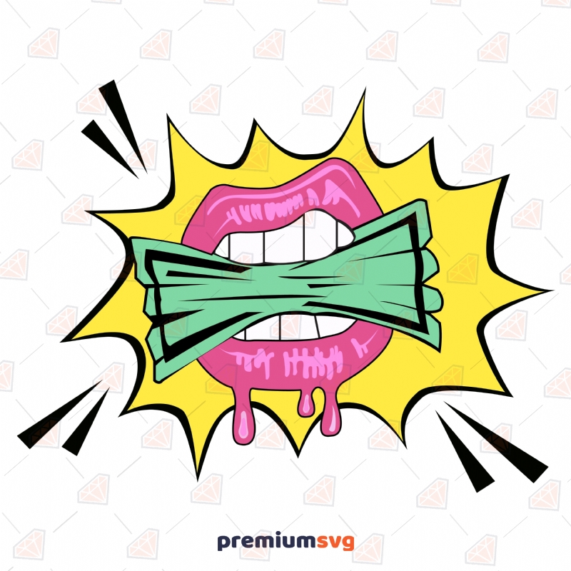 Lips with Money SVG Cut File, Money Vector Instant Download Drawings Svg
