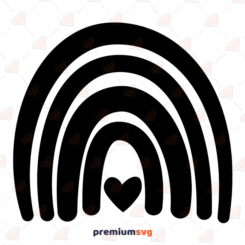 Black Basic Rainbow with Heart SVG, Boho SVG Vector Sky/Space Svg