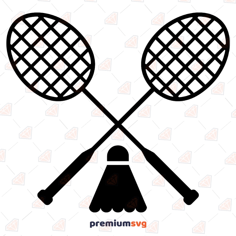 Crossed Badminton Racket with Shuttlecock SVG & Clipart Cut Files Shapes Svg