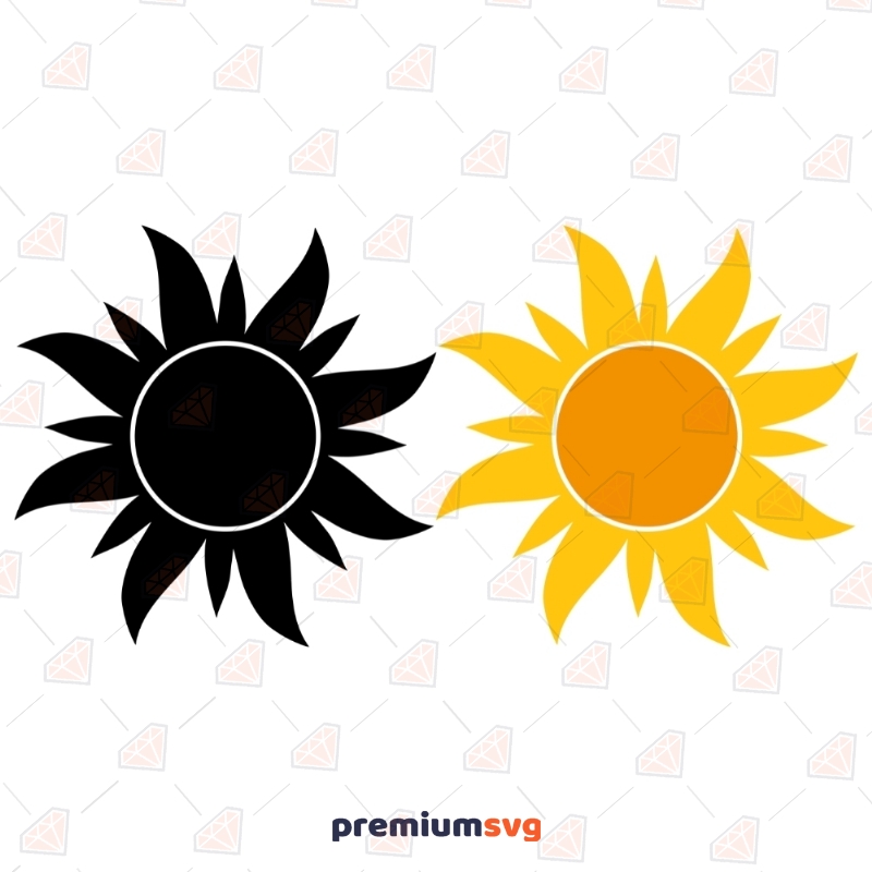 Black and Yellow Sun SVG Clipart Cut Files, Instant Download Drawings Svg