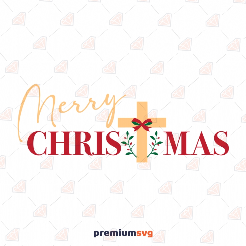 Red and Yellow Merry Christmas with Cross SVG Christmas Svg