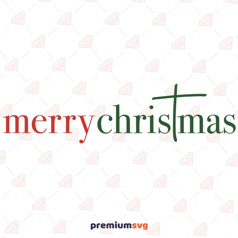 Red and Green Merry Christmas with Cross SVG Cut File Christmas Svg