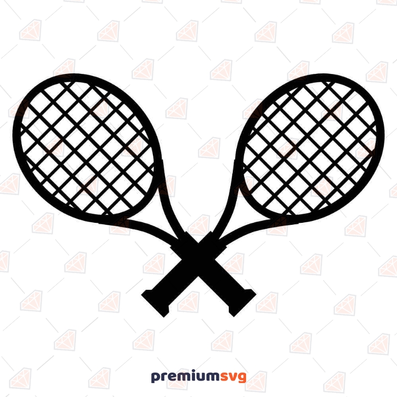 Crossed Tennis Rackets SVG Cut File, Racquets Clipart Tennis Svg
