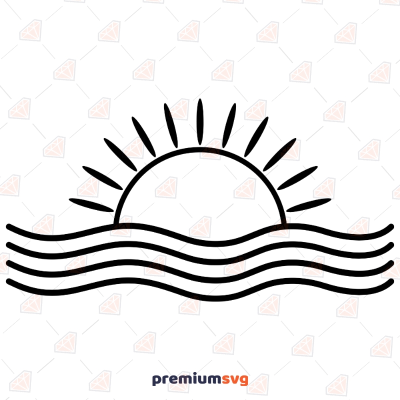 Sun Ocean SVG Vector, Sunset Clipart Cut Files Instant Download Drawings Svg