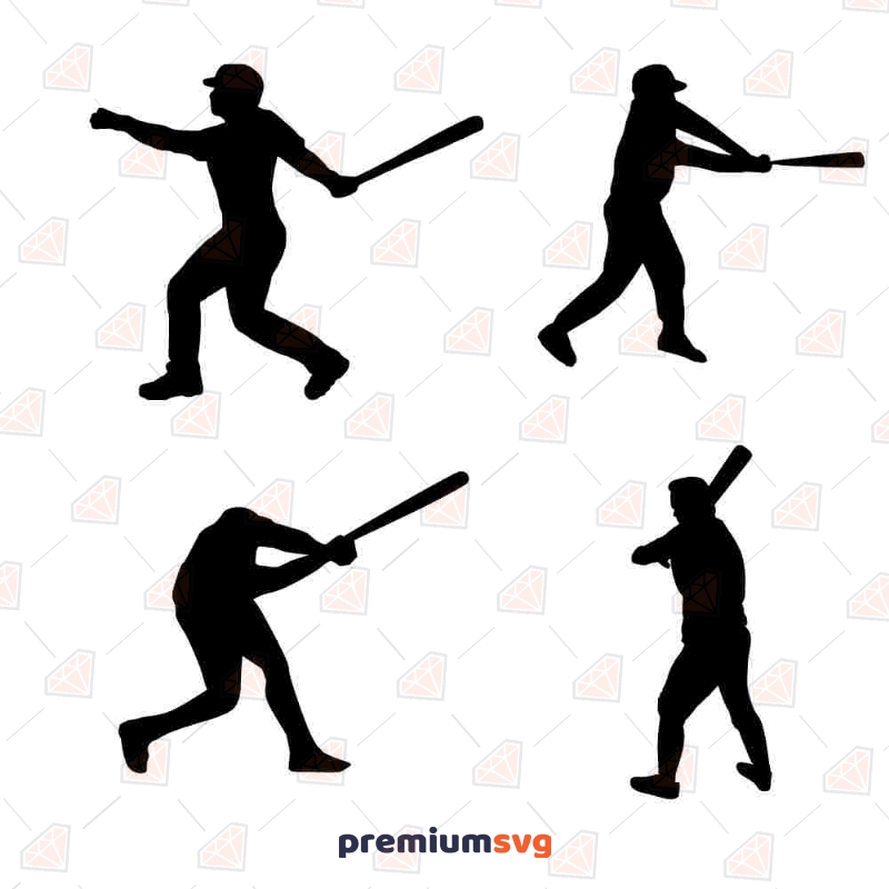 Baseball Player Bundle SVG Cut File, Baseball Player Silhouette Clipart Baseball Svg