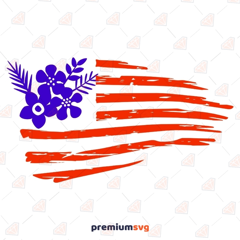 Floral USA Flag SVG | Flower Distressed American Flag SVG 4th Of July SVG Svg