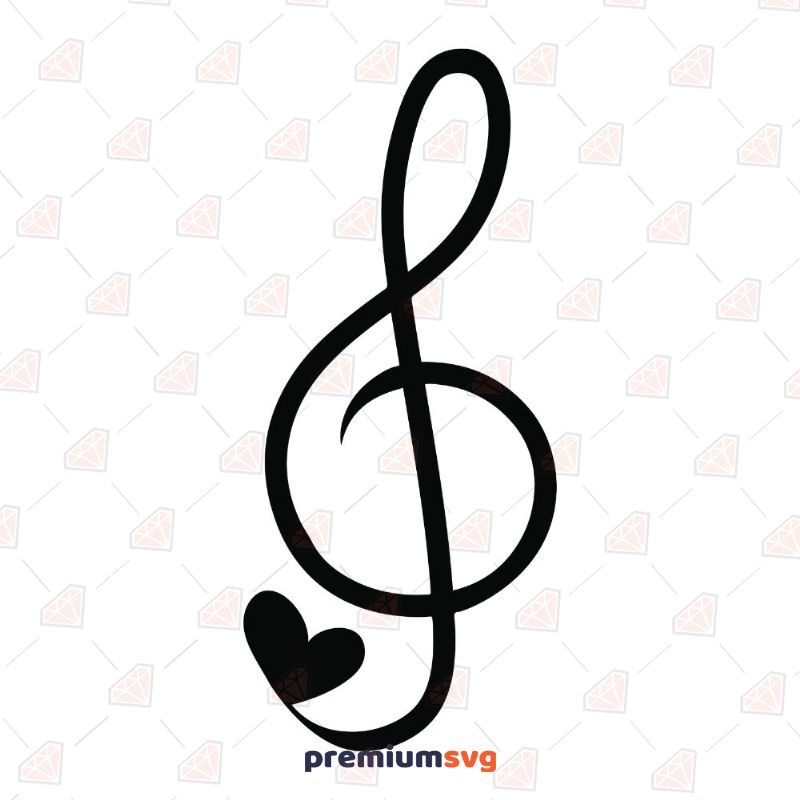 Black Treble Clef with Heart Svg Music Svg