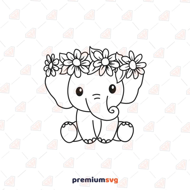 Cute Baby Floral Elephant SVG Cut File | PremiumSVG