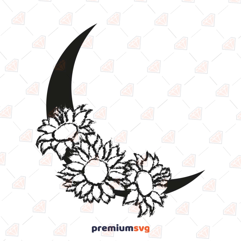 Floral Moon SVG Cut File, Instant Download Sky/Space Svg