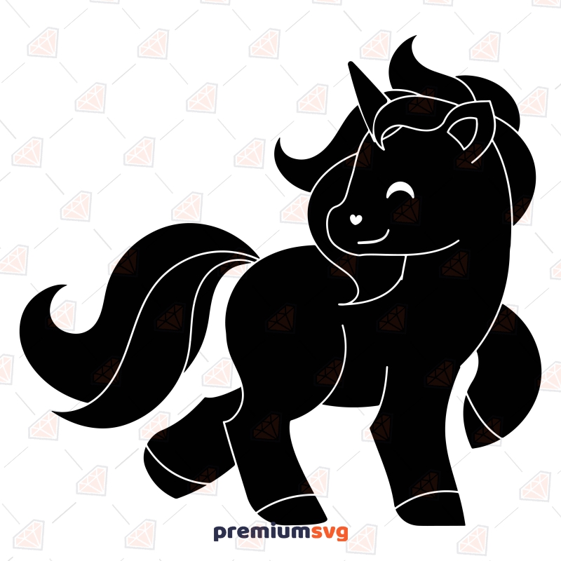 Black Cute Unicorn SVG Design, Black Pony SVG Vector Drawings Svg