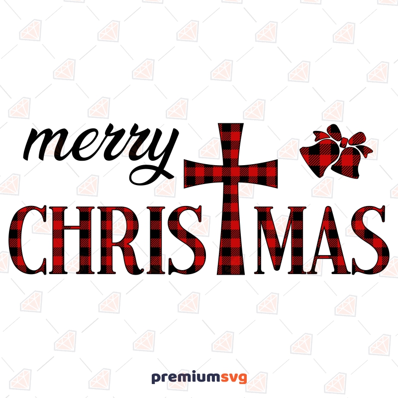 Merry Christmas with Buffalo Plaid Cross SVG Christmas Svg