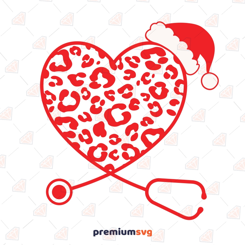 Nurse Santa SVG, Heart Stethoscope with Leopard SVG Christmas Svg