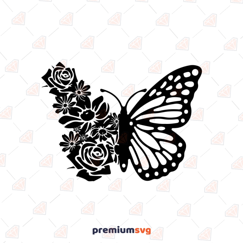 Floral Butterfly SVG, Flower Butterfly Clipart Insects/Reptiles SVG Svg