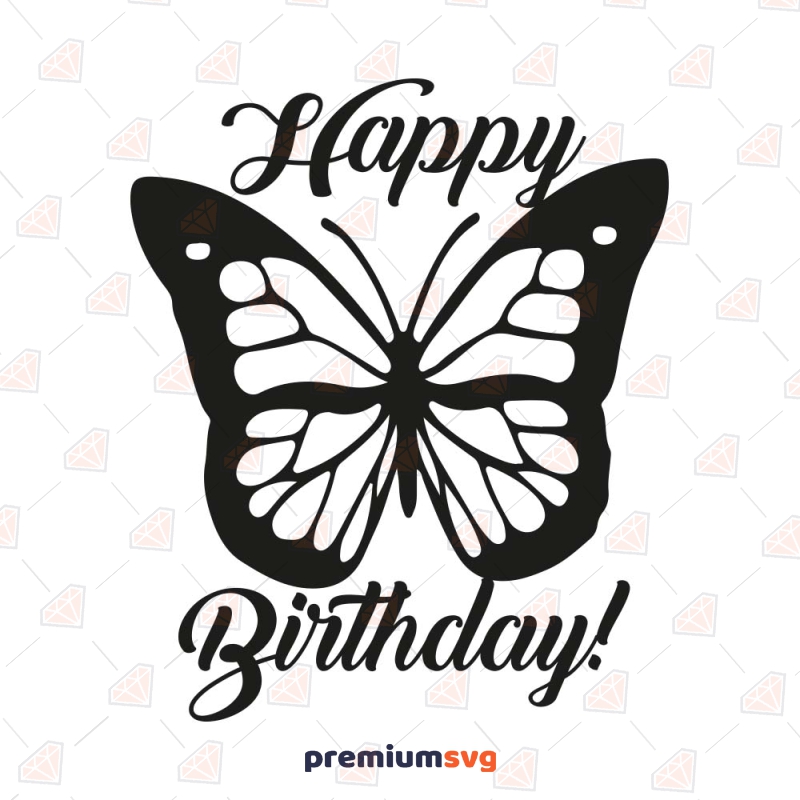 Happy Birthday Card Template with Butterfly SVG Birthday SVG Svg