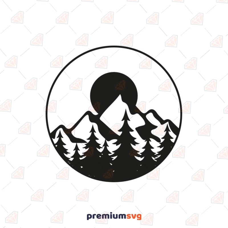 Mountain and Sun SVG, Black & White Mountain Clipart Landscapes Svg