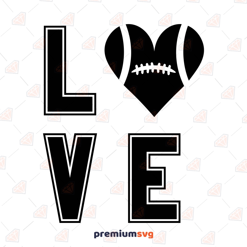 Love American Football Heart SVG, Instant Download Valentine's Day SVG Svg