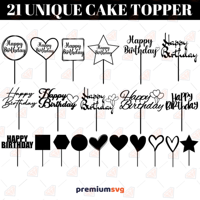 Happy Birthday Cake Toppers SVG BUNDLE & Cut Files Cake Topper SVG Svg