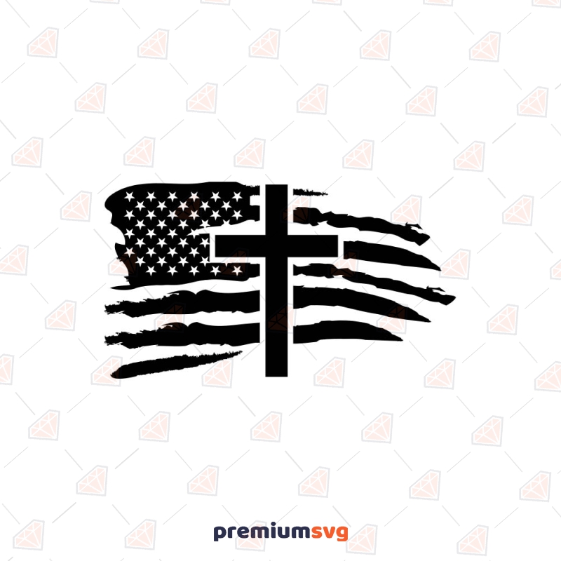 American Distressed Flag with Cross SVG, USA Flag with Cross Instant Download USA SVG Svg